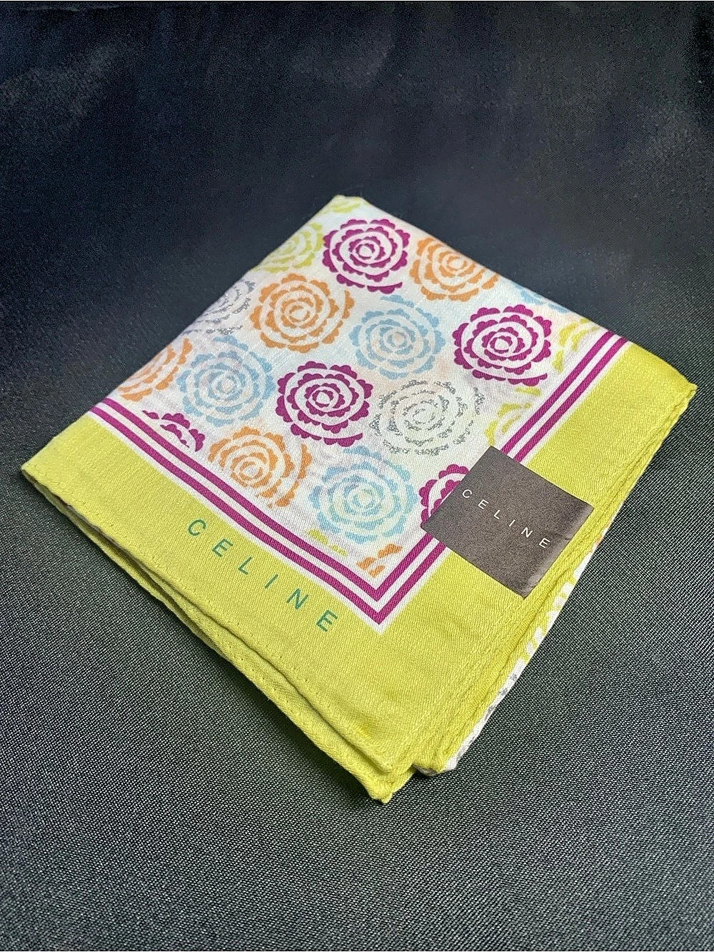 Celine Floral Mini Scarf in Green & Purple Like New